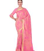 Pink Woven Chiffon Saree With Blouse