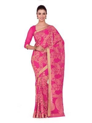 Pink Woven Chiffon Saree With Blouse 1