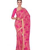 Pink Woven Chiffon Saree With Blouse
