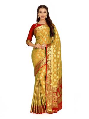 Brown Woven Chiffon Saree With Blouse 1