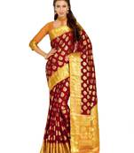 Red Woven Chiffon Saree With Blouse