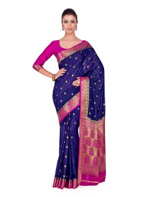 Blue Woven Crepe Saree With Blouse 1