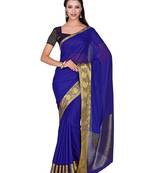 Blue woven chiffon saree with blouse