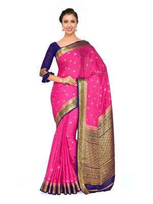 Pink Woven Crepe Saree With Blouse 1