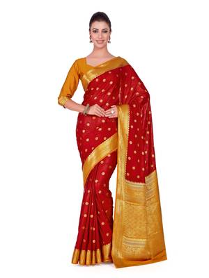 Red Woven Crepe Saree With Blouse 1