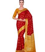 Red Woven Crepe Saree With Blouse