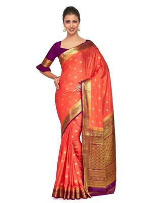 Orange Woven Crepe Saree With Blouse 1