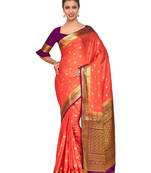 Orange Woven Crepe Saree With Blouse