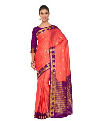 Orange Woven Crepe Saree With Blouse 1