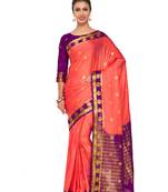 Orange Woven Crepe Saree With Blouse