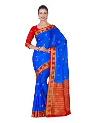 Blue Woven Crepe Saree With Blouse 1