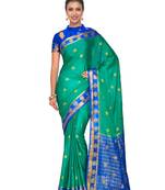 Green woven crepe saree with blouse