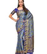 Blue woven art silk saree with blouse