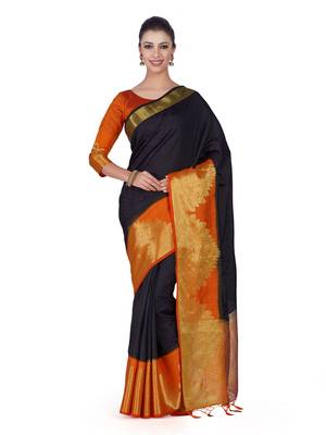 Black Woven Art Silk Saree With Blouse 1