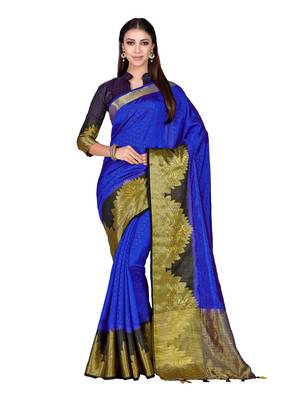 Blue Woven Art Silk Saree With Blouse 1