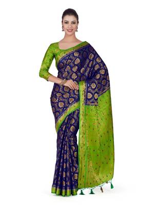 Blue Woven Art Silk Saree With Blouse 1