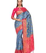 Blue woven art silk saree with blouse