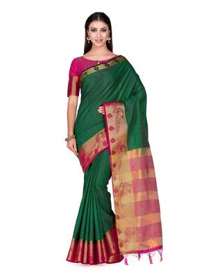 Green Woven Tussar Silk Saree With Blouse 1