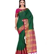 Green Woven Tussar Silk Saree With Blouse
