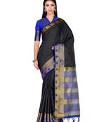 Black Woven Tussar Silk Saree With Blouse