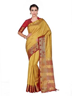 Brown Woven Tussar Silk Saree With Blouse 1