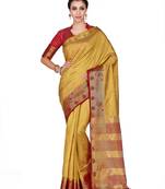 Brown Woven Tussar Silk Saree With Blouse