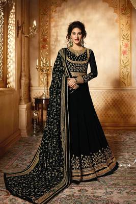 Black thread embroidery faux georgette Anarkali Suit 1