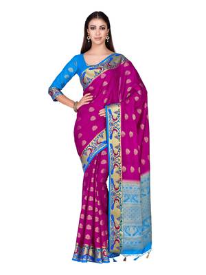 Purple Woven Art Silk Saree With Blouse 1