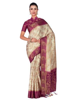 Beige Woven Art Silk Saree With Blouse 1