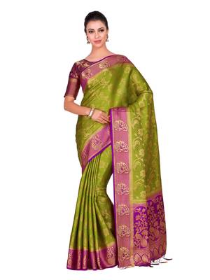 Green Woven Art Silk Saree With Blouse 1