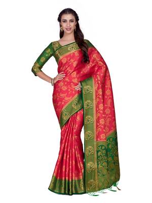 Pink Woven Art Silk Saree With Blouse 1