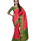 Pink Woven Art Silk Saree With Blouse