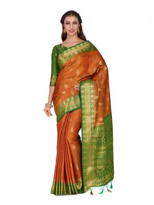 Orange Woven Art Silk Saree With Blouse 1