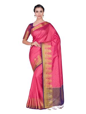 Pink Woven Art Silk Saree With Blouse 1