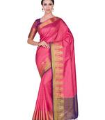 Pink Woven Art Silk Saree With Blouse