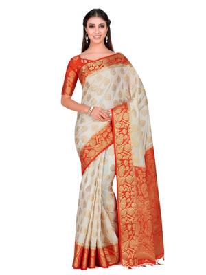 Beige Woven Art Silk Saree With Blouse 1