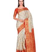 Beige Woven Art Silk Saree With Blouse