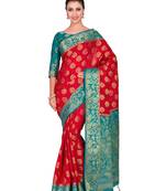Red Woven Art Silk Saree With Blouse