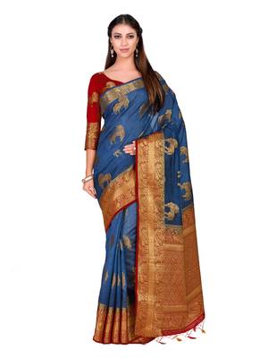Blue Woven Art Silk Saree With Blouse 1