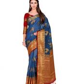 Blue Woven Art Silk Saree With Blouse