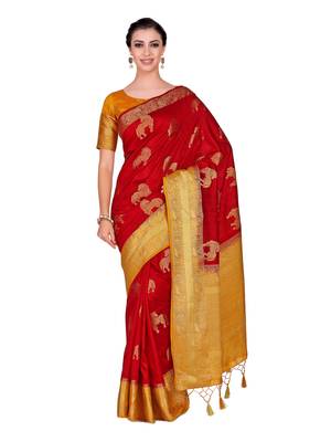 Red Woven Art Silk Saree With Blouse 1