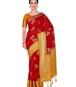 Red Woven Art Silk Saree With Blouse