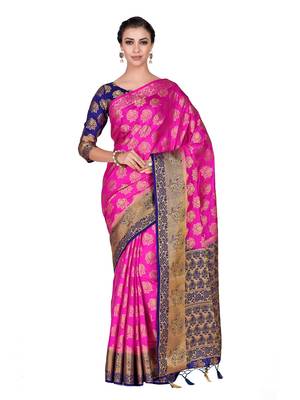 Pink Woven Art Silk Saree With Blouse 1
