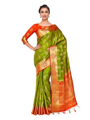 Green Woven Art Silk Saree With Blouse 1