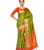 Green Woven Art Silk Saree With Blouse