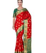 Red Woven Art Silk Saree With Blouse