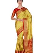 Yellow woven art silk saree with blouse