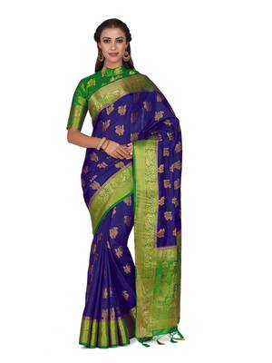 Blue Woven Art Silk Saree With Blouse 1