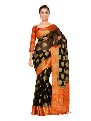 Black Woven Art Silk Saree With Blouse 1