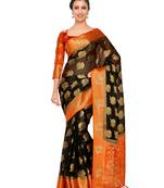 Black Woven Art Silk Saree With Blouse